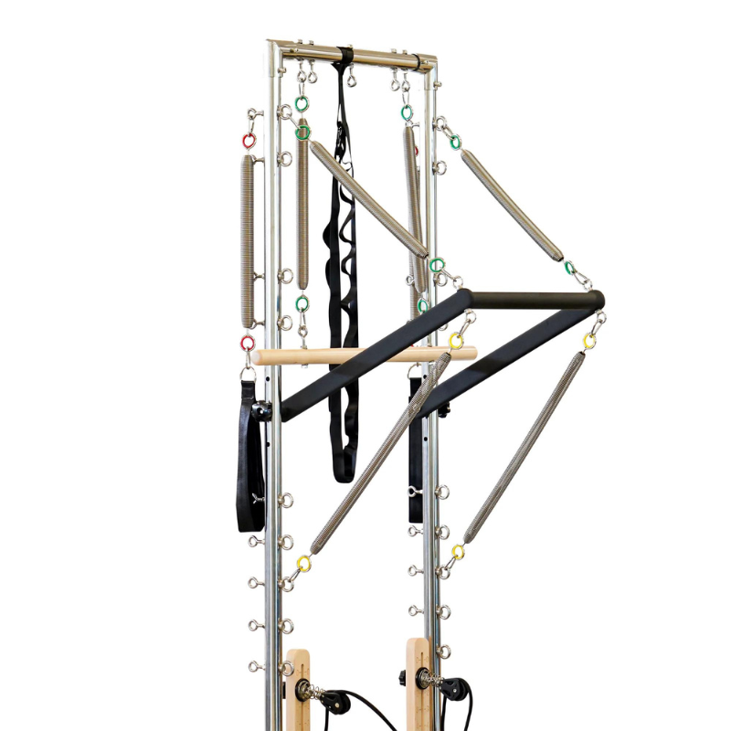 Close-up of the trapeze part of the Reeplex Pilates Reformer Pro Maple Wood with Half Trapeze Tower