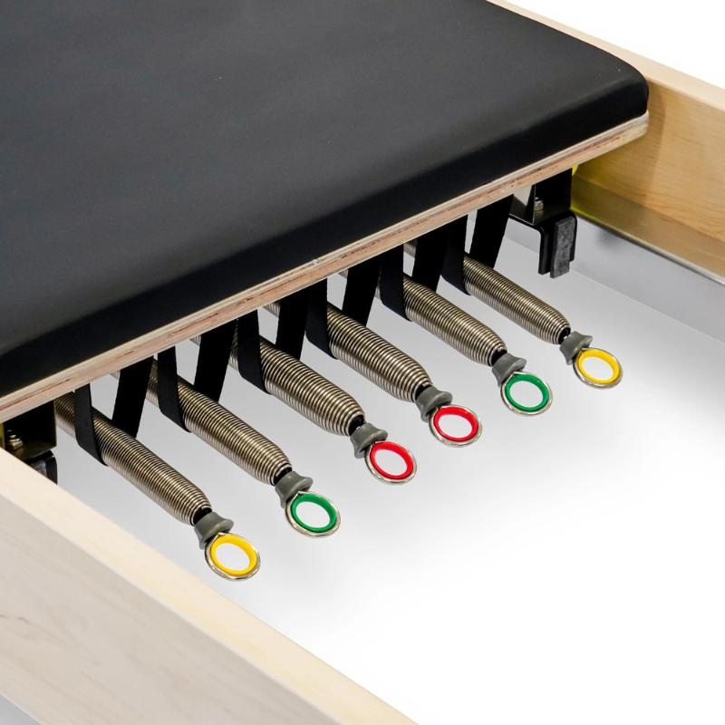 Reeplex Pilates Reformer Pro Maple Wood Studio Series Springs Close-up