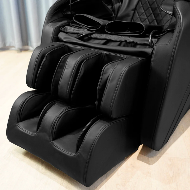 Close-up of the leg rests on ReGen8 LuxCloud Air Massage Chair in Black