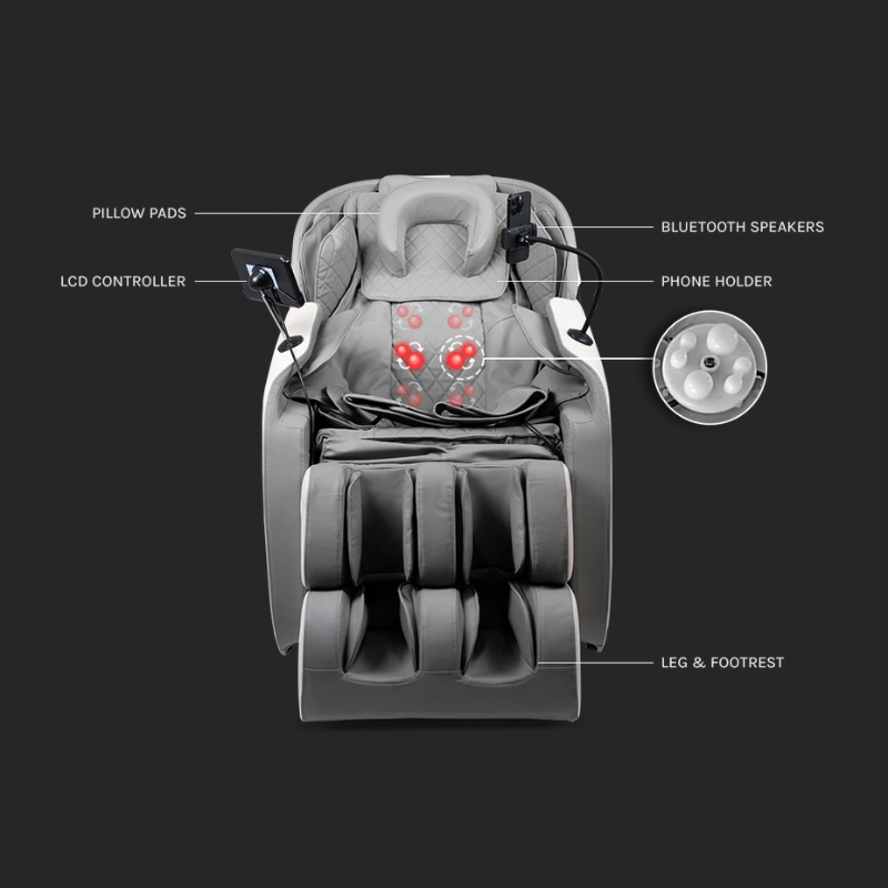 Diagram showing all the key features of the ReGen8 LuxCloud Air Zero Gravity Heated Massage Chair